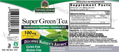 Super Green Tea 100 mg Alcohol-Free label