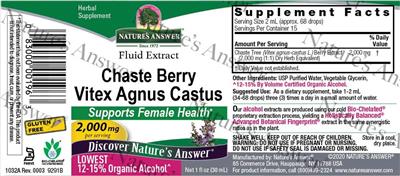 Chaste Berry Vitex Agnus Castus Extract 2,000 mg label