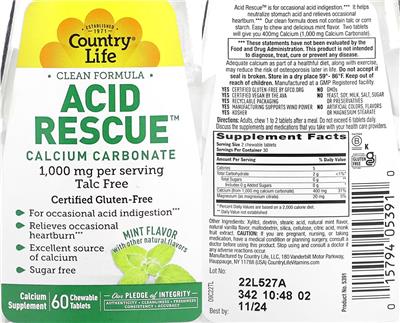 Acid Rescue Mint Flavor label