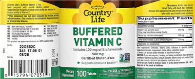 Buffered Vitamin C 500 mg label