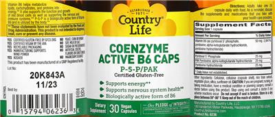 Coenzyme Active B6 Caps label