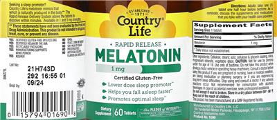 Melatonin 1 mg Rapid Release label