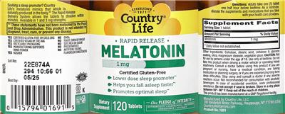 Melatonin 1 mg Rapid Release label