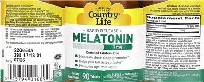 Melatonin 3 mg Rapid Release label