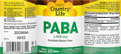 PABA 1,000 mg label