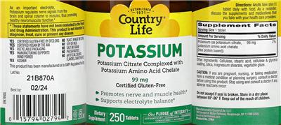 Potassium 99 mg label