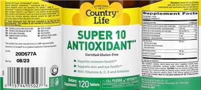 Super 10 Antioxidant label