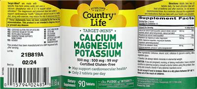 Calcium 500 mg Magnesium 500 mg Potassium 99 mg label