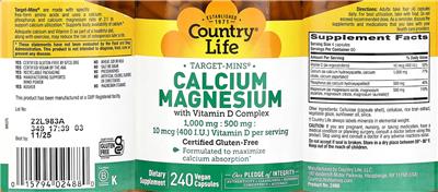 Calcium 1,000 mg Magnesium 500 mg with Vitamin D 10 mcg (400 I.U.) Complex label