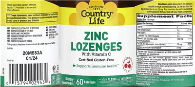 Zinc Lozenges Cherry Flavor label