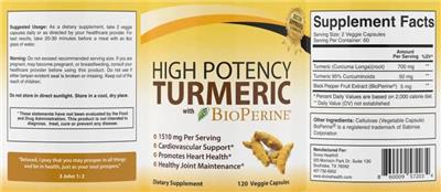 High Potency Turmeric with Bioperine label