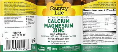 Calcium 1,000 mg Magnesium 500 mg Zinc 25 mg with Vitamin D label