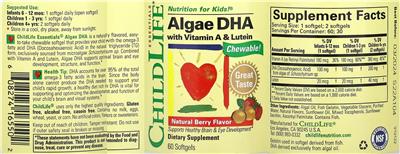 Algae DHA Natural Berry Flavor label