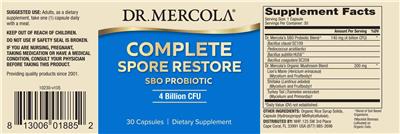 Complete Spore Restore SBO Probiotic 4 Billion CFU label