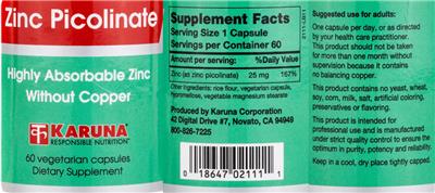 Zinc Picolinate label