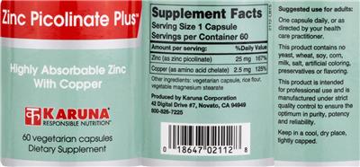 Zinc Picolinate Plus label