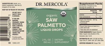Organic Saw Palmetto Liquid Drops label