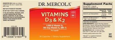 Vitamins D3 5,000 IU & K2 (MK-7) 180 mcg label