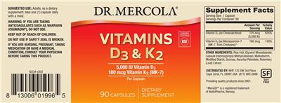 Vitamins D3 5,000 IU & K2 180 mcg label