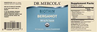 Biothin Bergamot 500 mg label