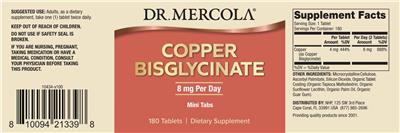 Copper Bisglycinate 8 mg label