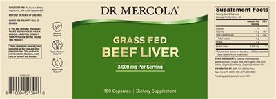 Grass Fed Beef Liver 3,000 mg label