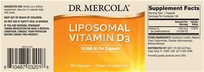 Liposomal Vitamin D3 10,000 IU label