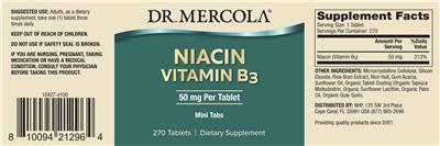 Niacin Vitamin B3 50 mg label
