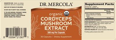 Organic Cordyceps Mushroom Extract 500 mg label