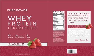 Whey Protein + Probiotics Strawberry label