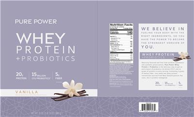 Whey Protein + Probiotics Vanilla label