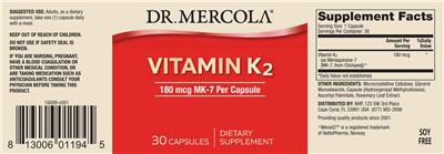 Vitamin K2 180 mcg label