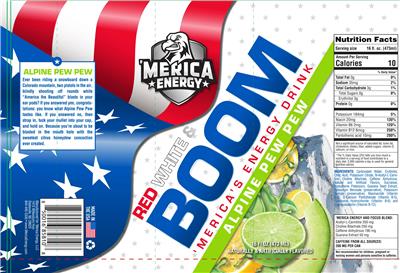 Red White & Boom Energy Drink Alpine Pew Pew label