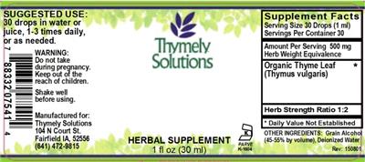 Organic Thyme Leaf label