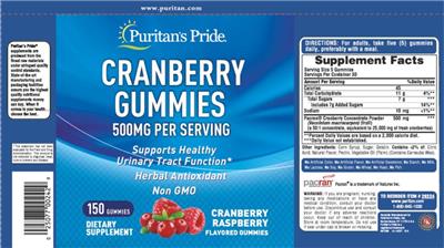 Cranberry Gummies Cranberry Raspberry Flavored 500 mg label