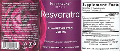 Resveratrol 250 mg label