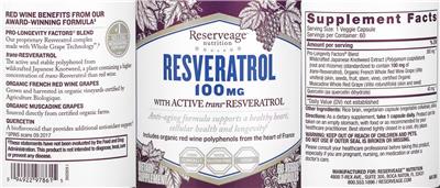 Resveratrol 100 mg label