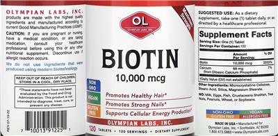 Biotin 10,000 mcg label
