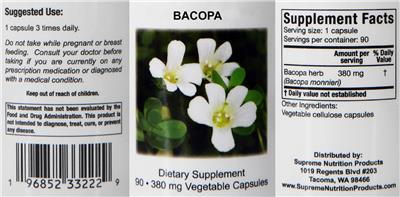 Bacopa 380 mg label