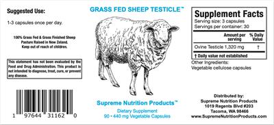 Grass Fed Sheep Testicle 440 mg label