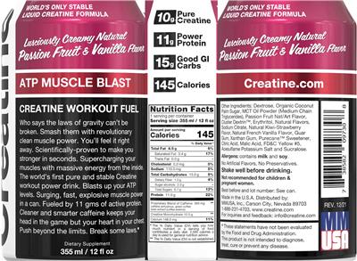 ATP Muscle Blast Passion Fruit & Vanilla Flavor label