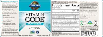 Raw Vitamin E label