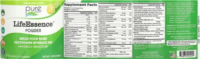 LifeEssence Powder Lemon-Lime Flavor label