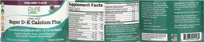 Super D-K Calcium Plus Mixed Berry Flavor label