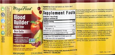 Blood Builder Liquid Iron Once Daily Orchard Fruit label