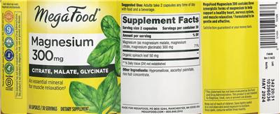 Magnesium 300 mg label