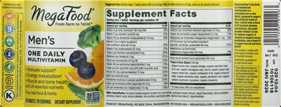 Men's One Daily Multivitamin label