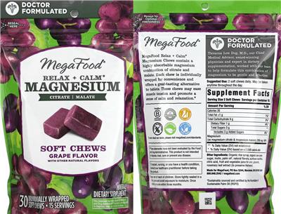 Relax + Calm Magnesium Soft Chews Grape Flavor label