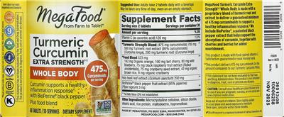 Turmeric Curcumin Extra Strength Whole Body label