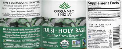 Tulsi-Holy Basil Positive Stress Response label
